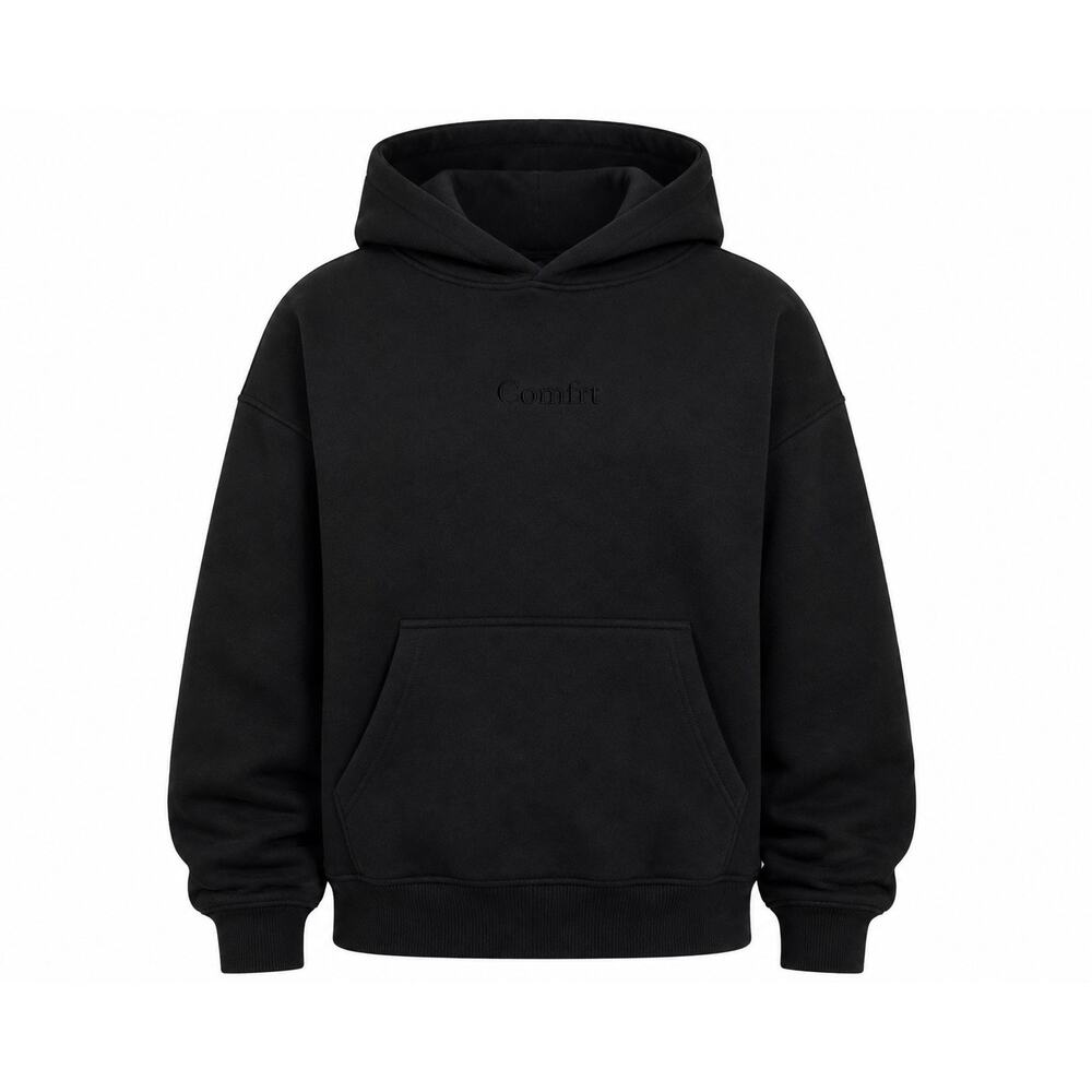 Comfrt Weighted Anxiety Hoodie Black Heavyweight Size L Minimalist Streetwear